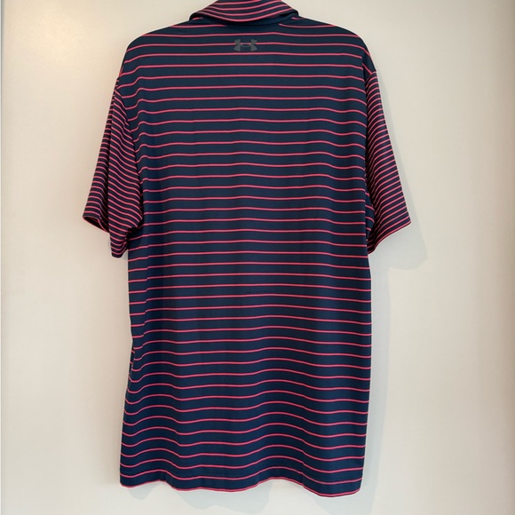 Under Armour Men's HeatGear Polo Shirt - Blue with Pink Stripes - Size Medium - Picture 6 of 6